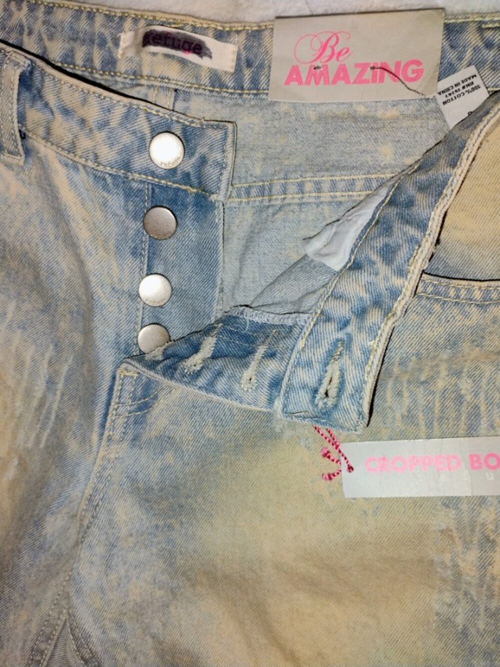 The AMAZING Cropped Boyfriend Jeans - Light Wash Distressed Button-Fly - 8